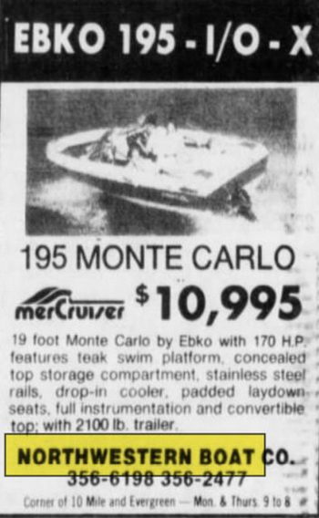 Northwestern Boat Co. - Jul 1986 Ad (newer photo)
